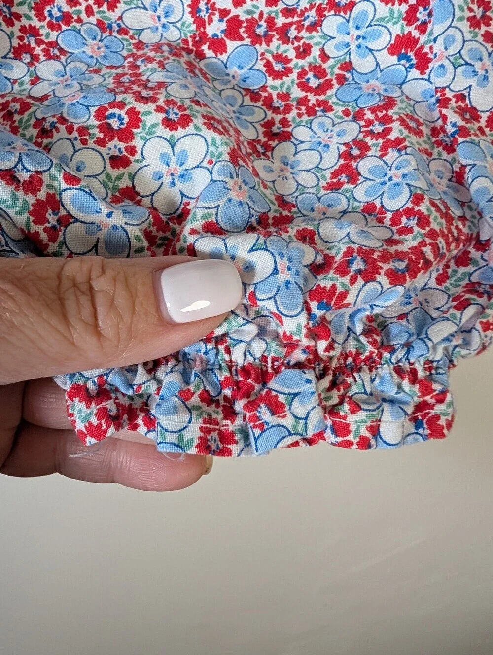 Vintage Floral Red White Blue Bloomer Pants Elastic Waist & Ankle Sz 9 Months